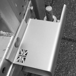 Mk7-T left side anti lift rear top view covering 19mm hook plate on metal gate also suitable for covering 12mm and 16mm hook plates on timber gates and doors