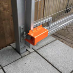 Mk8 right side anti lift on metal pedestrian gate with gate open