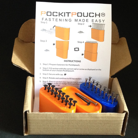 Image gift box set of Pockitpouch for nails and screws colours orange and blue